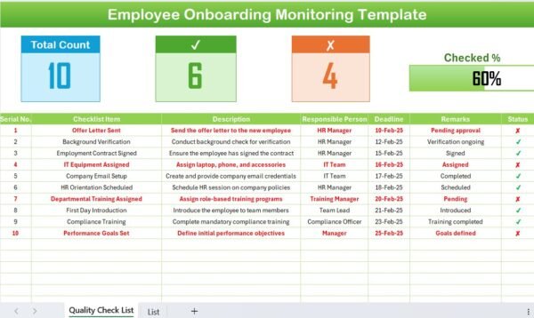 Employee Onboarding Monitoring in Excel - Image 2