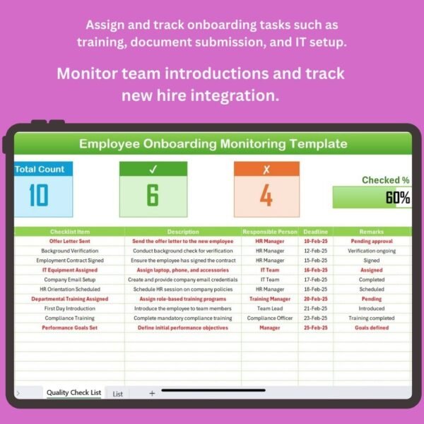 Employee Onboarding Monitoring in Excel