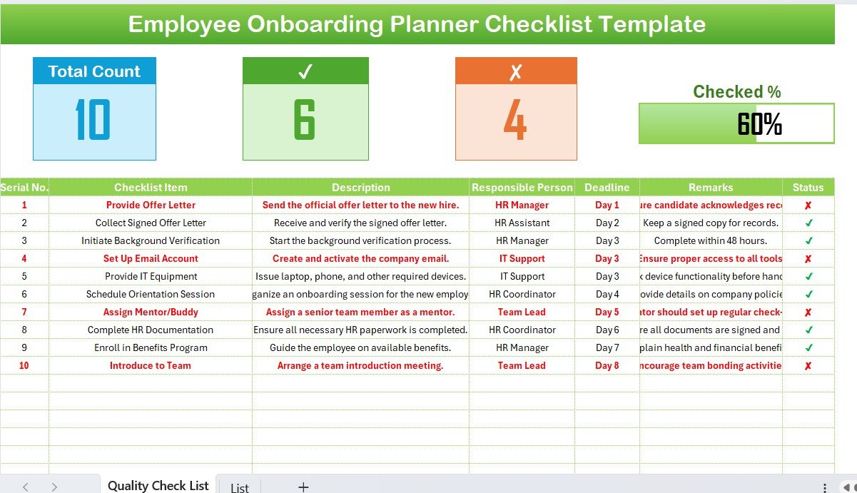 Employee Onboarding Planner Checklist