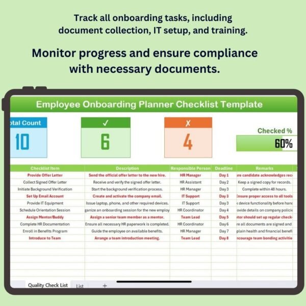 Employee Onboarding Planner Checklist in Excel