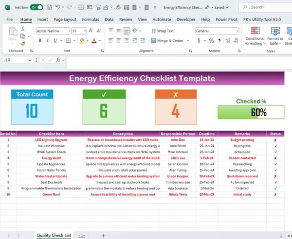 Energy Efficiency Checklist Template in Excel - Image 2