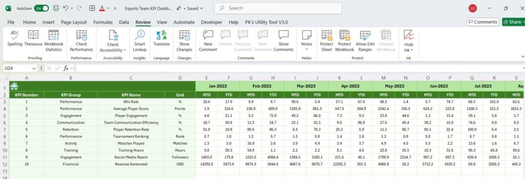Esports Team KPI Dashboard in Excel - Next Gen Templates
