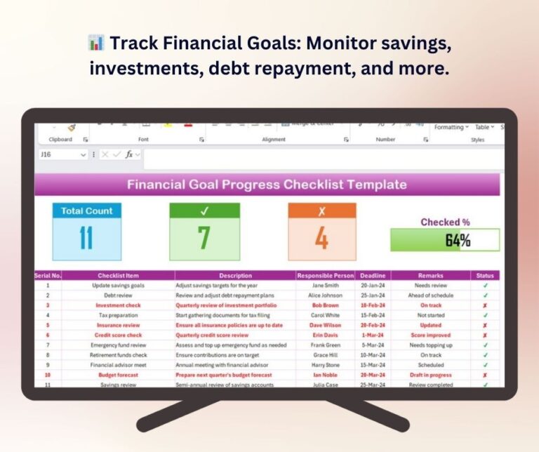 Financial Progress Sample Financial Goal Progress Checklist Template in Excel - Next Gen Templates