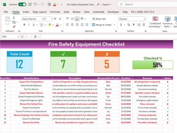 Fire Safety Equipment Checklist in Excel - Image 2