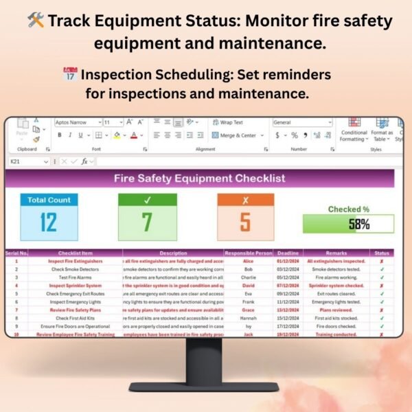 Fire Safety Equipment Checklist in Excel