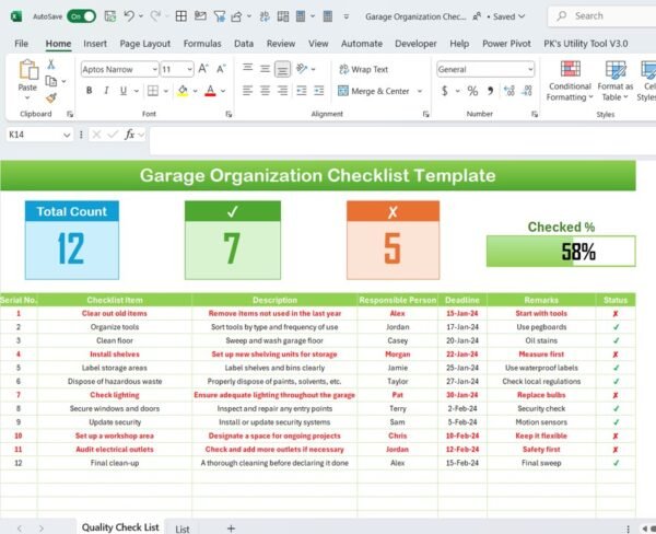 Garage Organization Checklist Template in Excel - Image 2