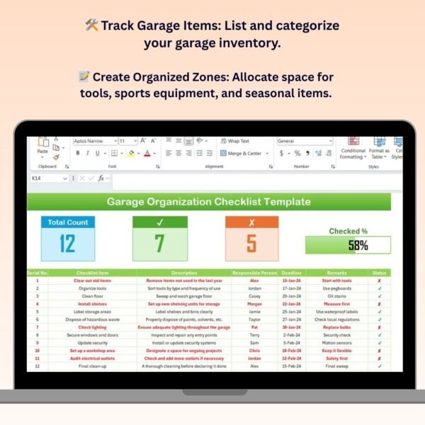 Garage Organization Checklist Template in Excel