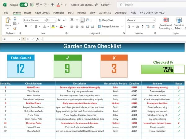 Garden Care Checklist in Excel - Image 2