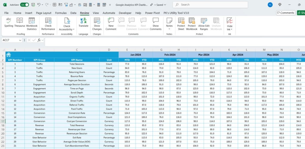 Google Analytics KPI Dashboard in Excel - Next Gen Templates