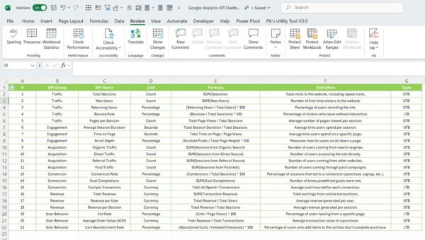 Google Analytics KPI Dashboard in Excel - Image 8