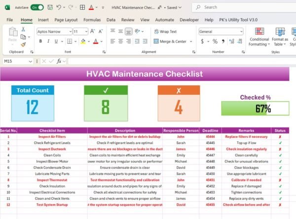 HVAC Maintenance Checklist in Excel - Image 2