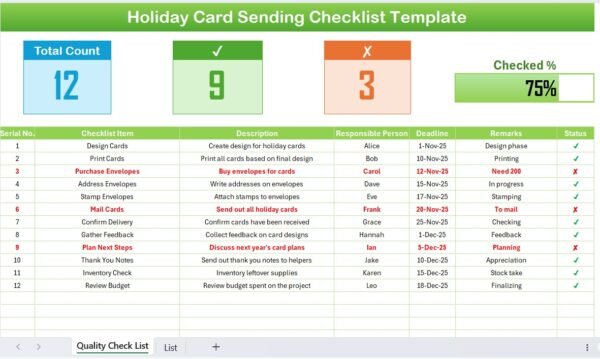 Holiday Card Sending Checklist in Excel - Image 2