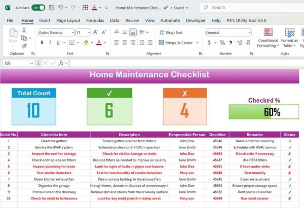 Home Maintenance Checklist in Excel - Image 2