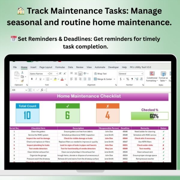 Home Maintenance Checklist in Excel