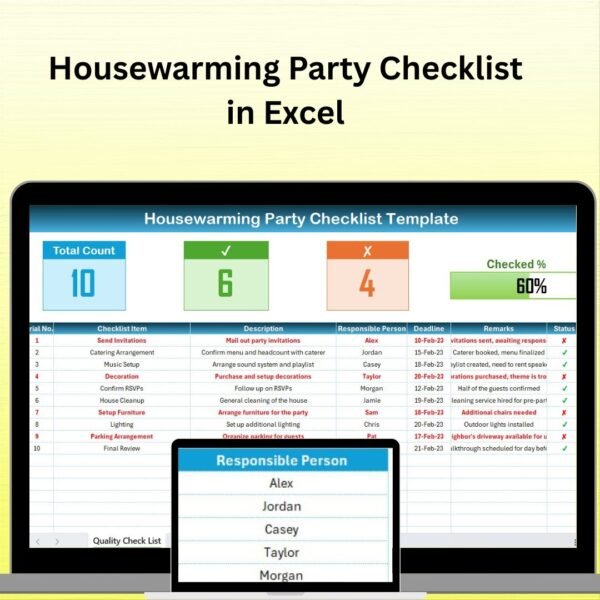 Housewarming Party Checklist in Excel
