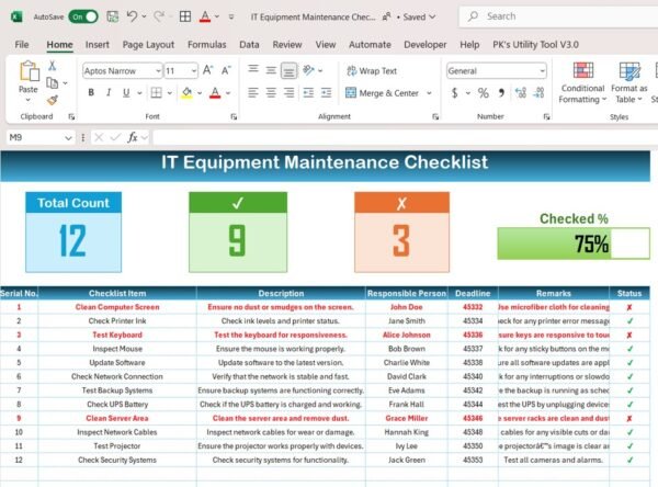 IT Equipment Maintenance Checklist in Excel - Image 2