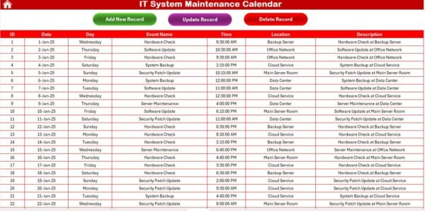 IT System Maintenance Calendar in Excel - Image 8