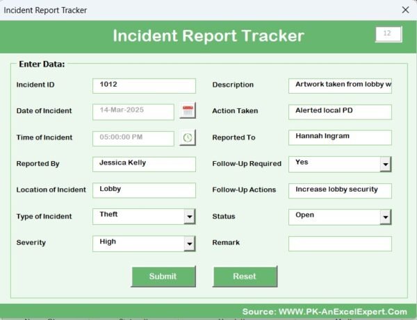 Incident Report Tracker in Excel - Image 7