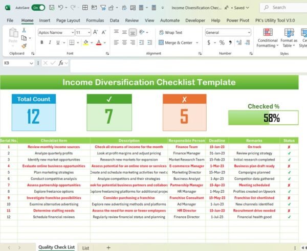 Income Diversification Checklist Template in Excel - Image 2