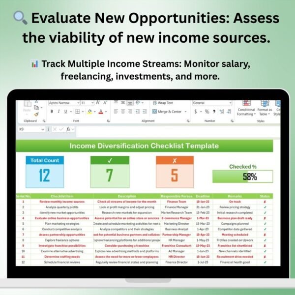 Income Diversification Checklist Template in Excel