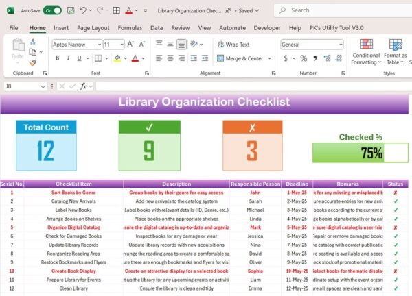 Library Organization Checklist in Excel - Image 3