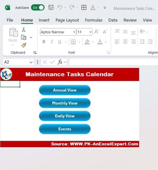 Maintenance Tasks Calendar in Excel - Image 2