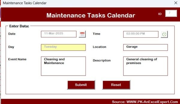 Maintenance Tasks Calendar in Excel - Image 9