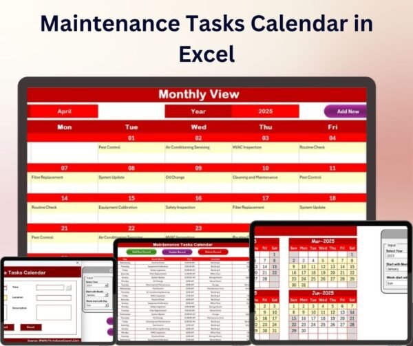 Maintenance Tasks Calendar in Excel
