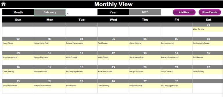 Marketing Asset Creation Calendar in Excel - Next Gen Templates