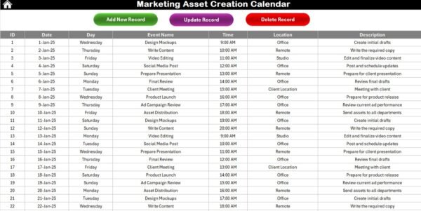 Marketing Asset Creation Calendar in Excel - Image 8