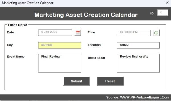 Marketing Asset Creation Calendar in Excel - Image 10