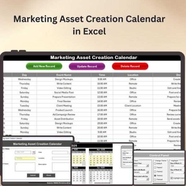 Marketing Asset Creation Calendar in Excel