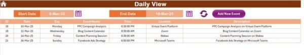 Marketing Remote Work Calendar in Excel - Image 7