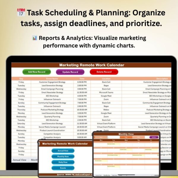 Marketing Remote Work Calendar in Excel