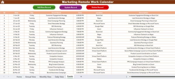 Marketing Remote Work Calendar in Excel - Image 8