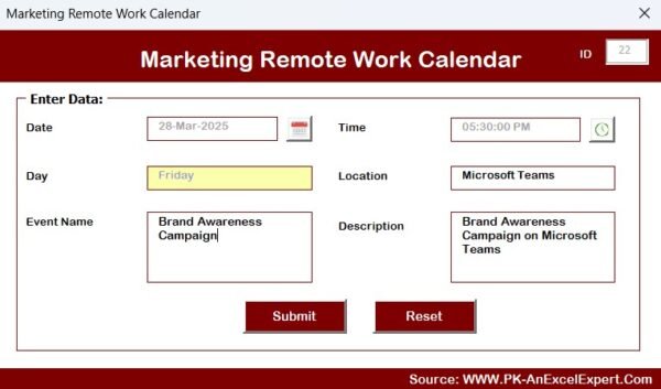 Marketing Remote Work Calendar in Excel - Image 10