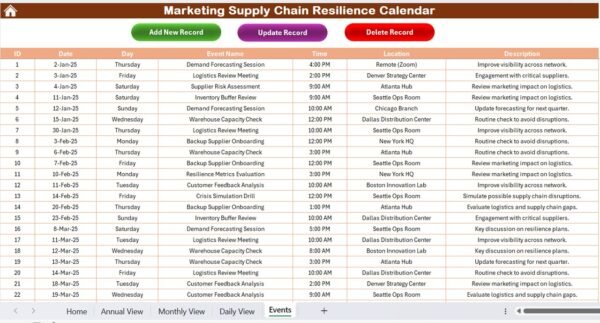 Marketing Supply Chain Resilience Calendar in Excel - Image 8