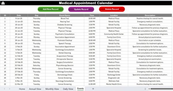 Medical Appointment Calendar in Excel - Image 8