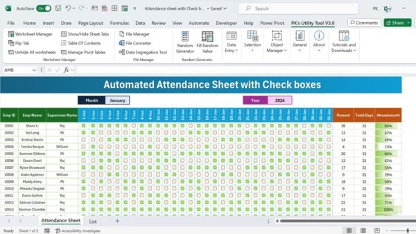 Monthly Attendance sheet in Excel with Check boxes - Image 2