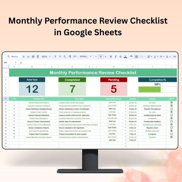 Monthly Performance Review Checklist in Google Sheets