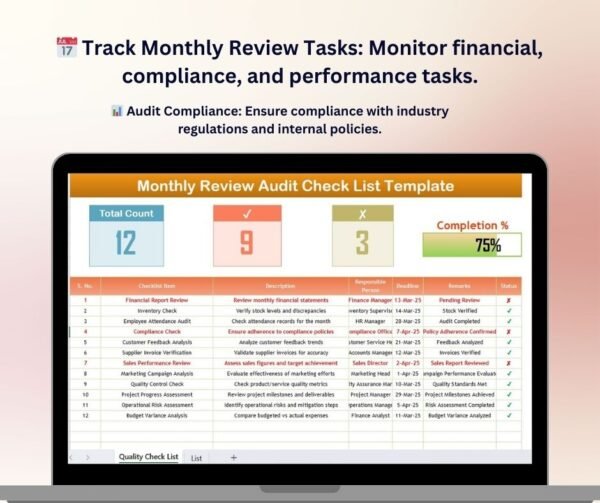 Monthly Review Audit Checklist in Excel