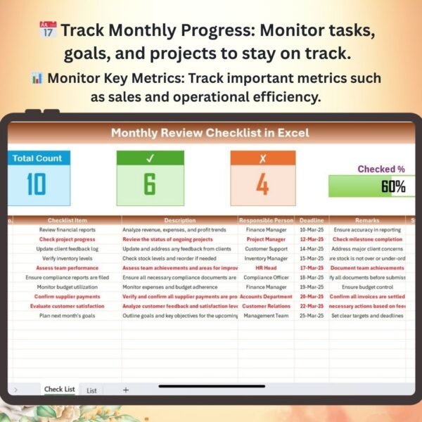 Monthly Review Checklist in Excel