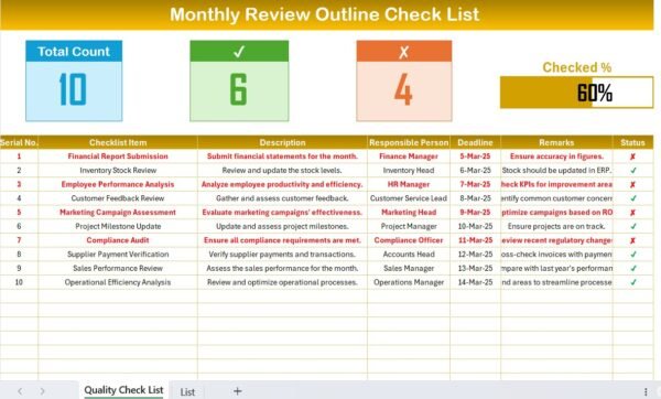 Monthly Review Outline Checklist in Excel - Image 2