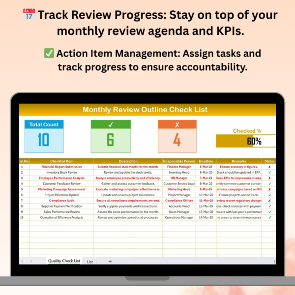 Monthly Review Outline Checklist in Excel