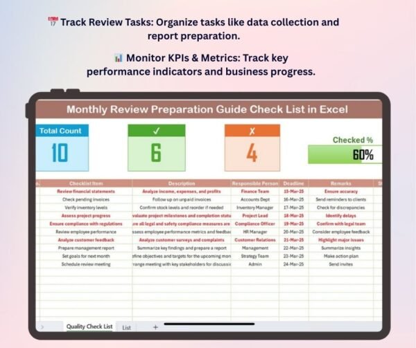 Monthly Review Preparation Guide Checklist in Excel