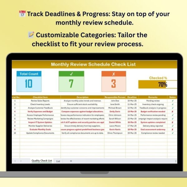 Monthly Review Schedule Checklist in Excel