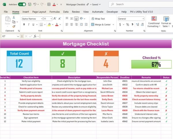 Mortgage Checklist in Excel - Image 2