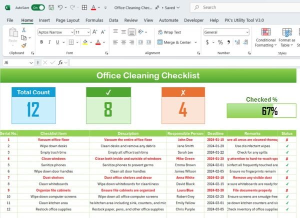 Office Cleaning Checklist in Excel - Image 2