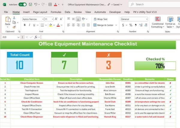 Office Equipment Maintenance Checklist in Excel - Image 2