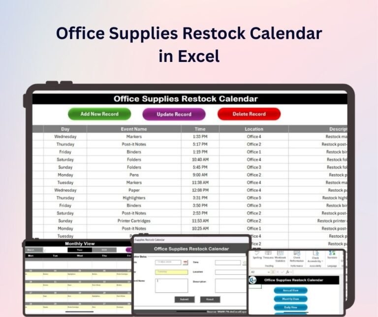 Office Supplies Restock Calendar in Excel - Next Gen Templates